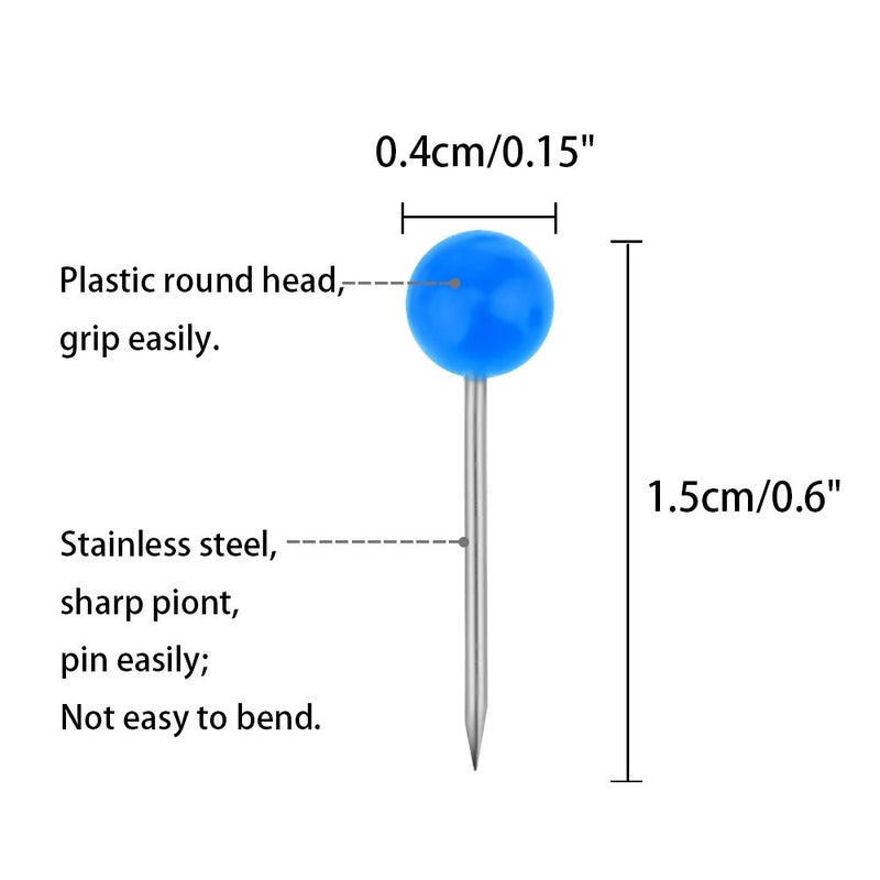 KUUQA 1000 Pieces 1/8 inch Map Push Pins Map Tacks Thumbtacks with Plastic Round Heads and Steel Needle Points - Image 3